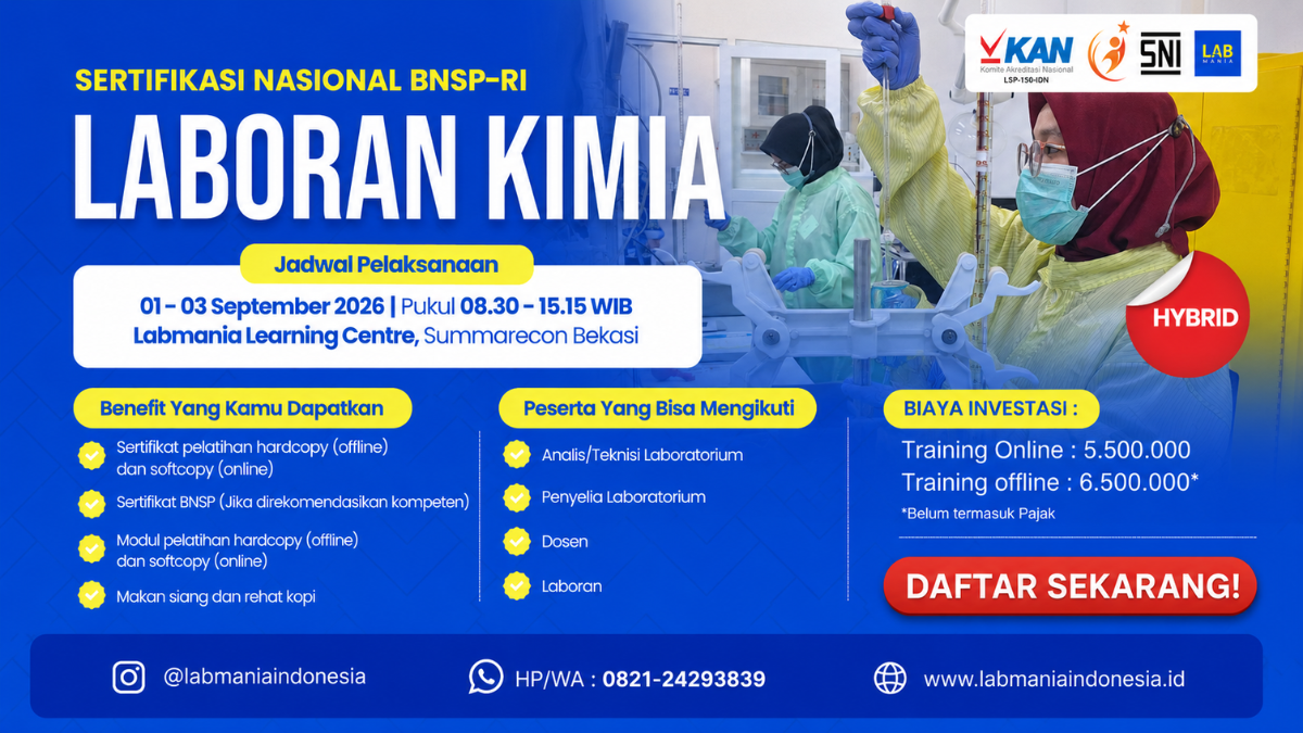 Trainig & Sertifikasi BNSP Laboran Kimia (01 - 03 September 2026)