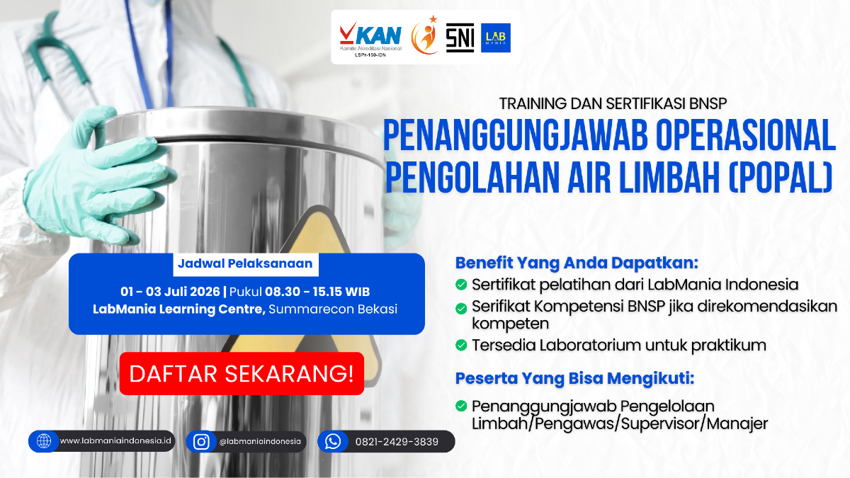 Training dan Sertifikasi BNSP Penanggung Jawab Operasional Pengolahan Air Limbah (POPAL)
