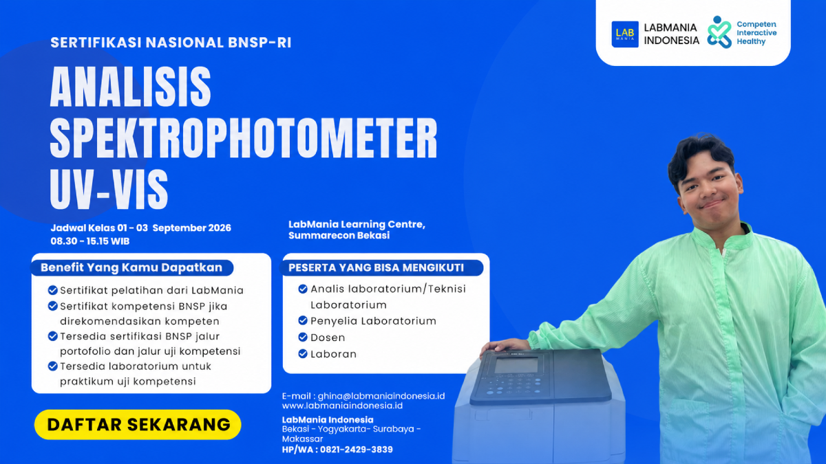 Training & Sertifikasi BNSP Analisis Spektrofotometri UV-VIS (01 - 03 September 2026)