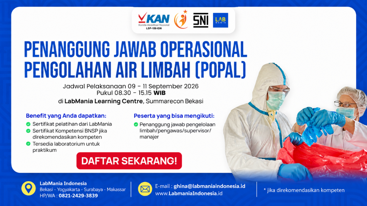 Training & Sertifikasi BNSP Penanggung Jawab Operasional Pengolahan Air Limbah            