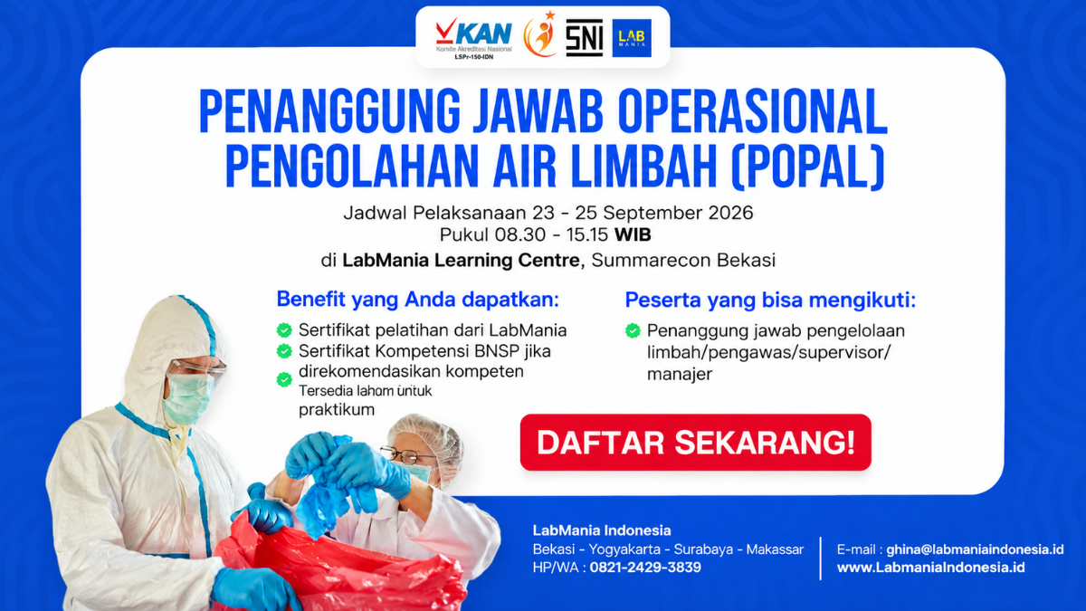 Training & Sertifikasi BNSP Penanggung Jawab Operasional Pengolahan Air Limbah