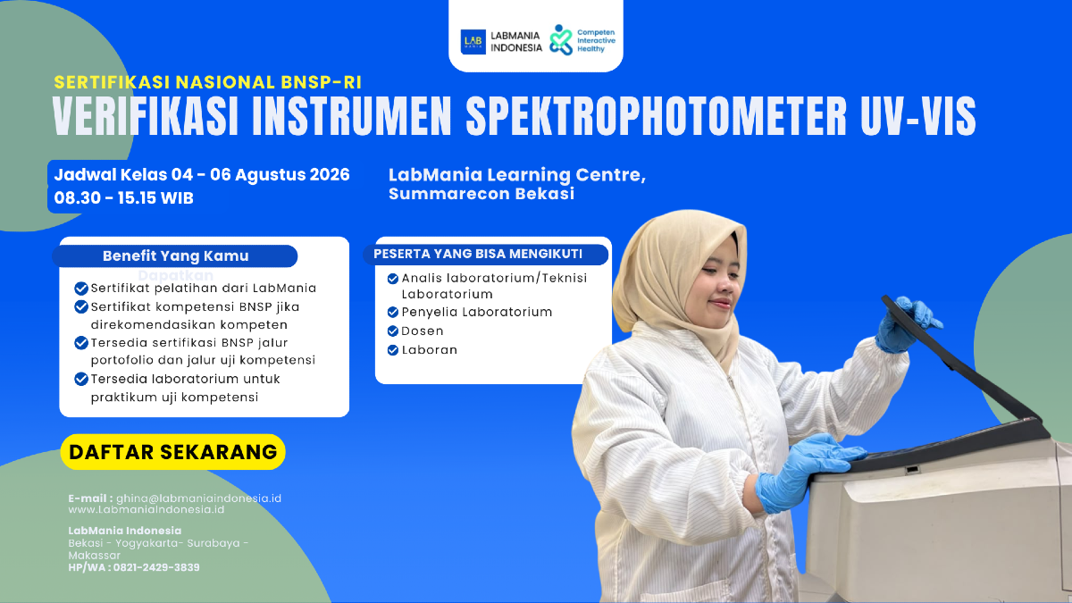 Training & Sertifikasi BNSP Verifikasi Instrumen Spektrofotometer UV-Vis